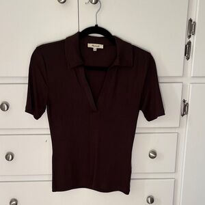 Madewell Drapey Ribbed Polo Dark Brown